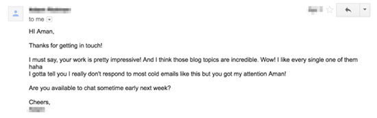 Screenshot of a follow up email response