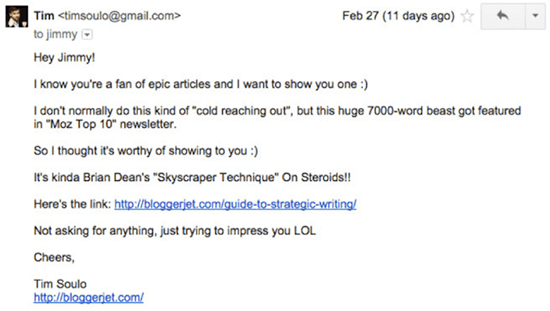 Screenshot of a social proof outreach email