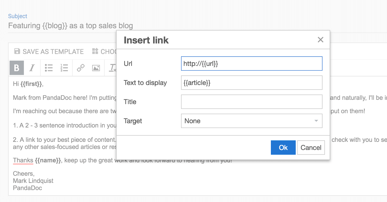 Interface to insert links
