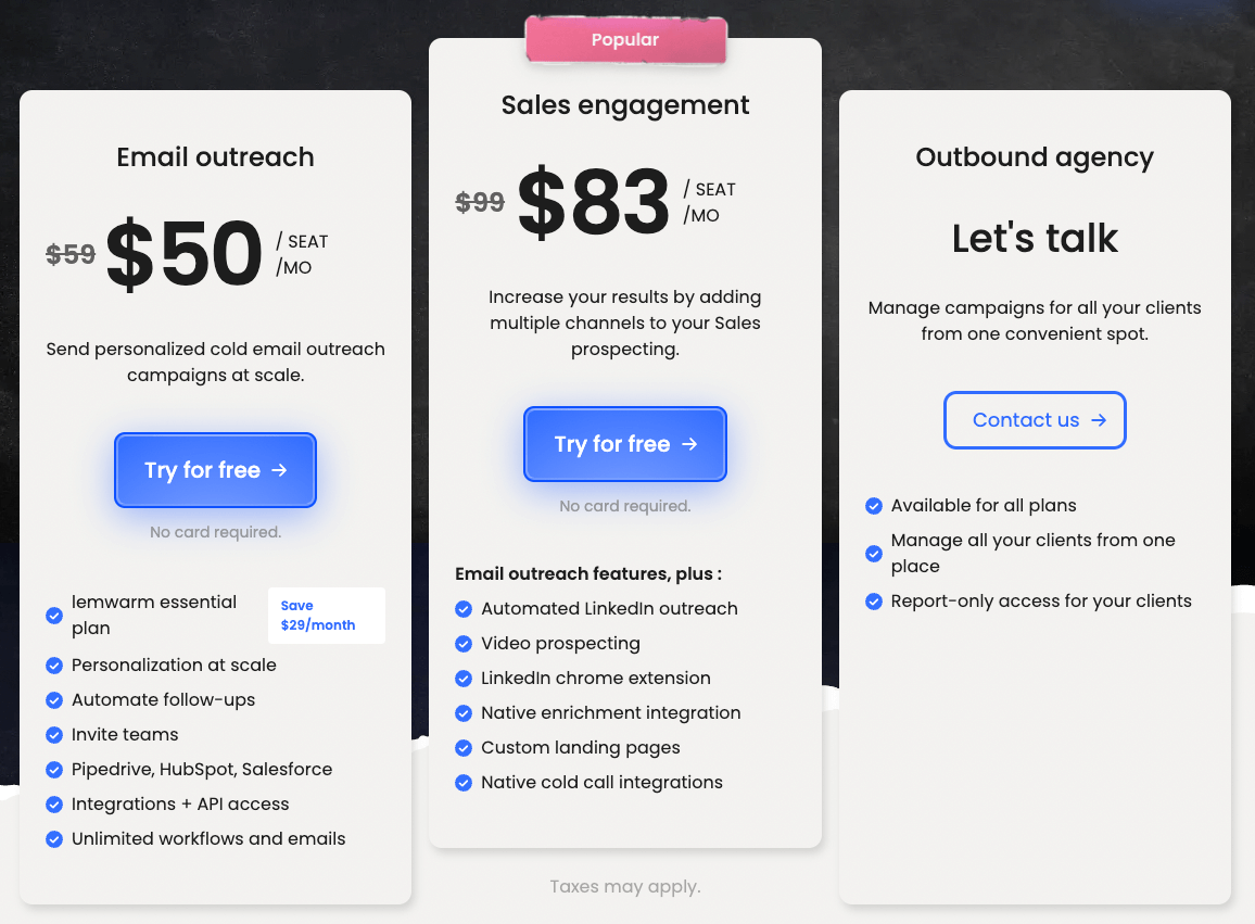 pricing Lemlist breadown