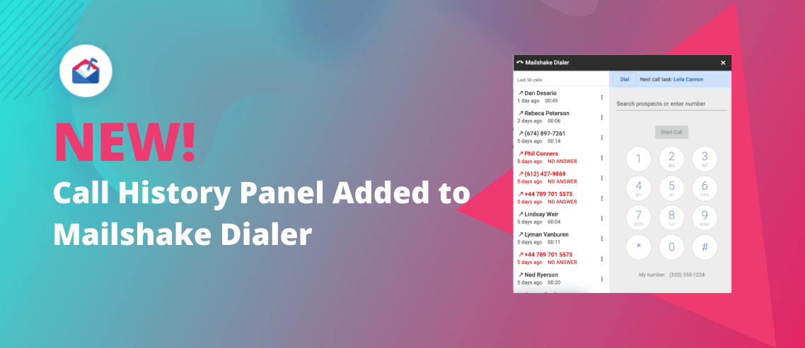 NEW! Call History Panel Added to Mailshake Dialer