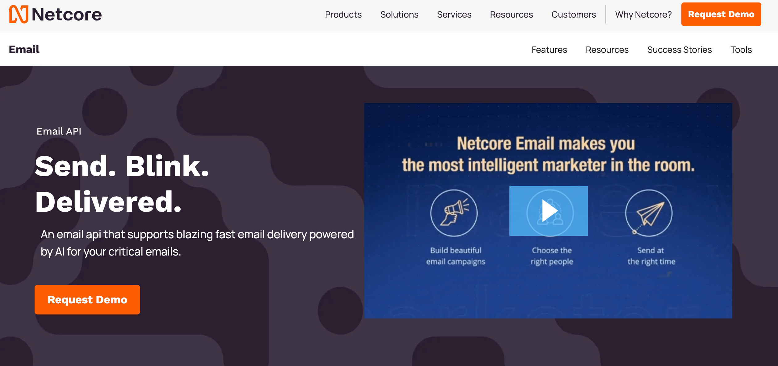 Netcore Email API homepage